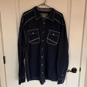 BKE Athletic Fit Navy Textured Stitch Snap Button Down Shirt.